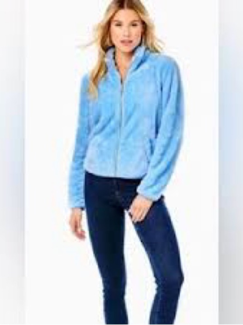 Lilly Pulitzer Sherpa Light Blue Women's Zip-Up Fleece Jacket, Small